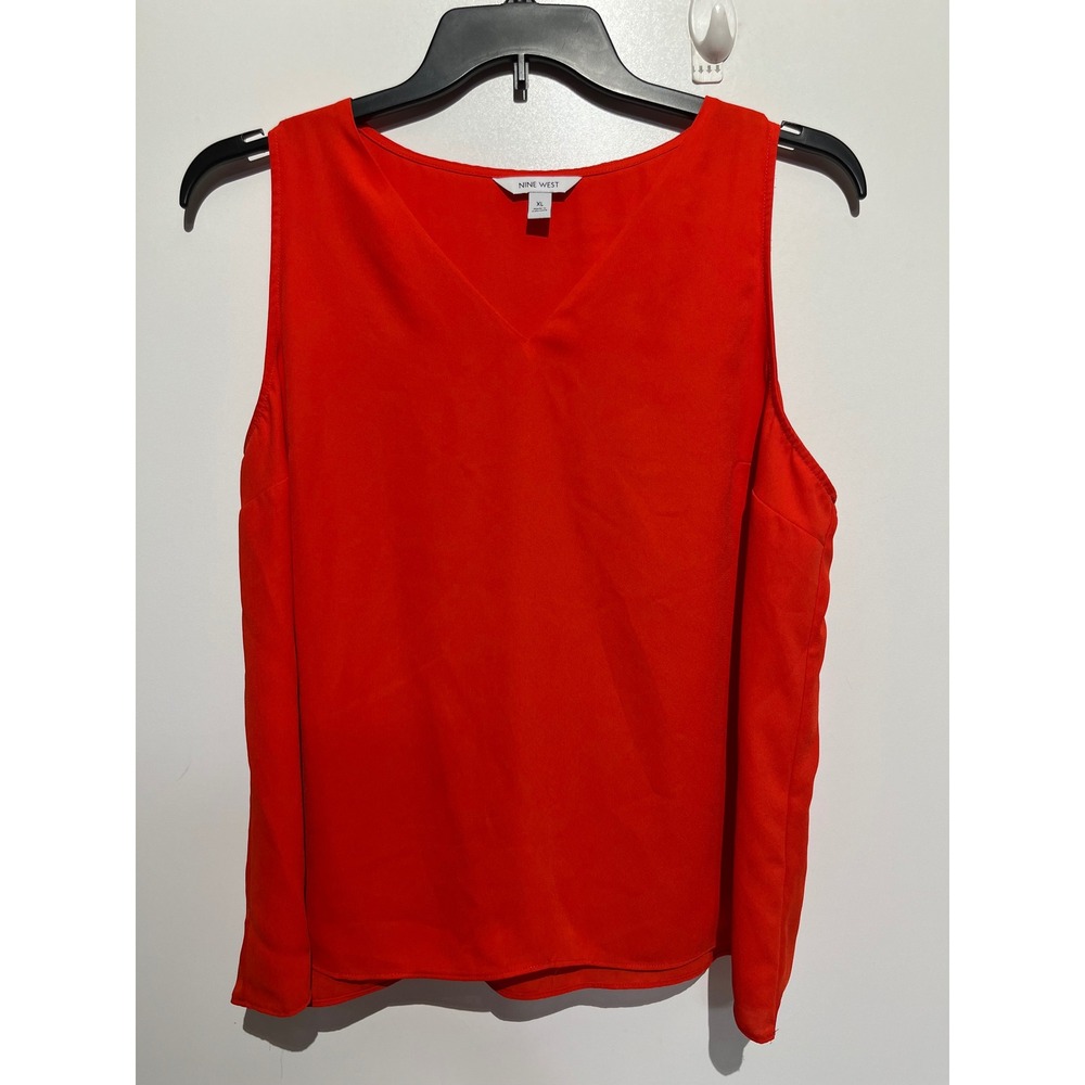 Nine West XL Orange Red Sleeveless V-Neck Tank Top Blouse Business Casual Shell‎
